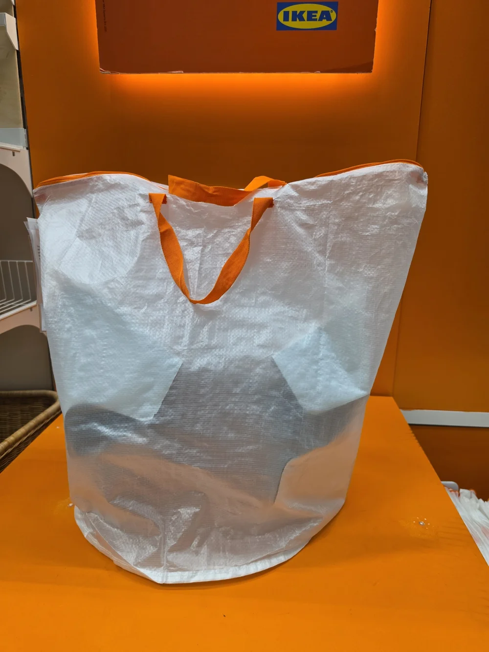 IKEA White Tote Bag with Orange Handles